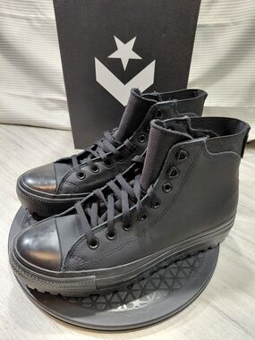 NWT Converse City Trek Triple Black Waterproof Hi Top Leather Boots M9 W10.5